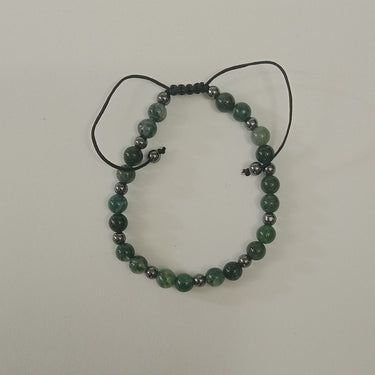 Moss Agate Bracelet with Hematite Spacers