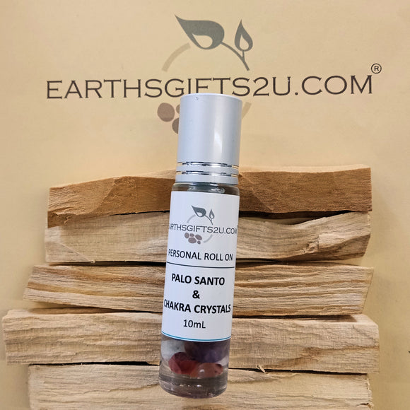 Palo Santo Essential Oil Chakra Crystals  Roll-On. - EarthsGifts2u.com