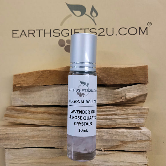 Lavender Essential Oil with Rose Quartz Crystals  Roll-On. - EarthsGifts2u.com