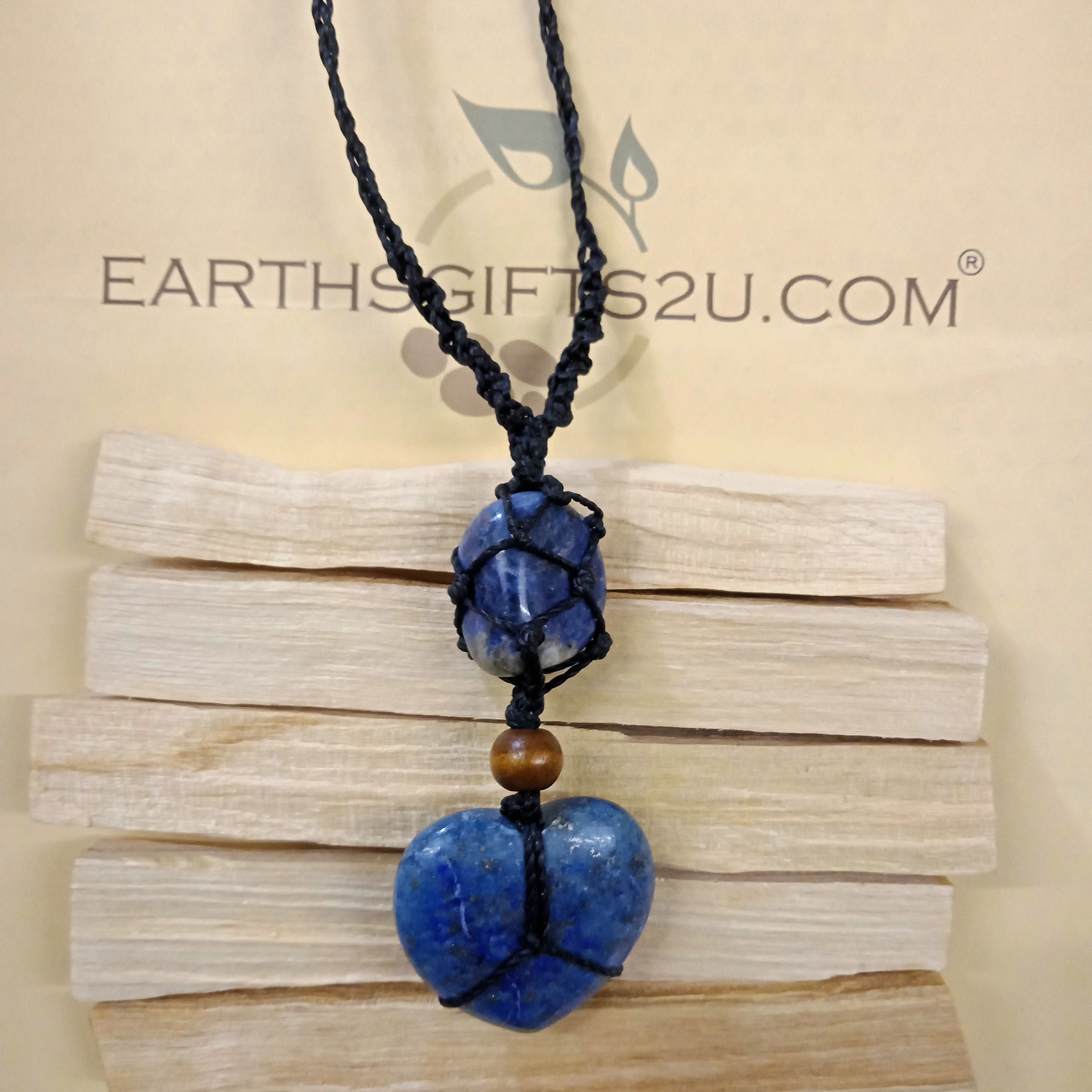 Lapis Lazuli Crystal Heart Pendant - EarthsGifts2u.com