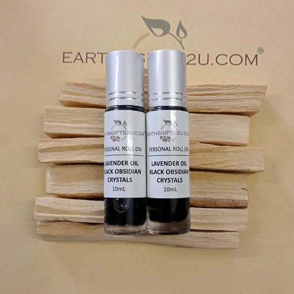 Lavender Essential Oil with Black Obsidian Crystals  Roll-On. - EarthsGifts2u.com