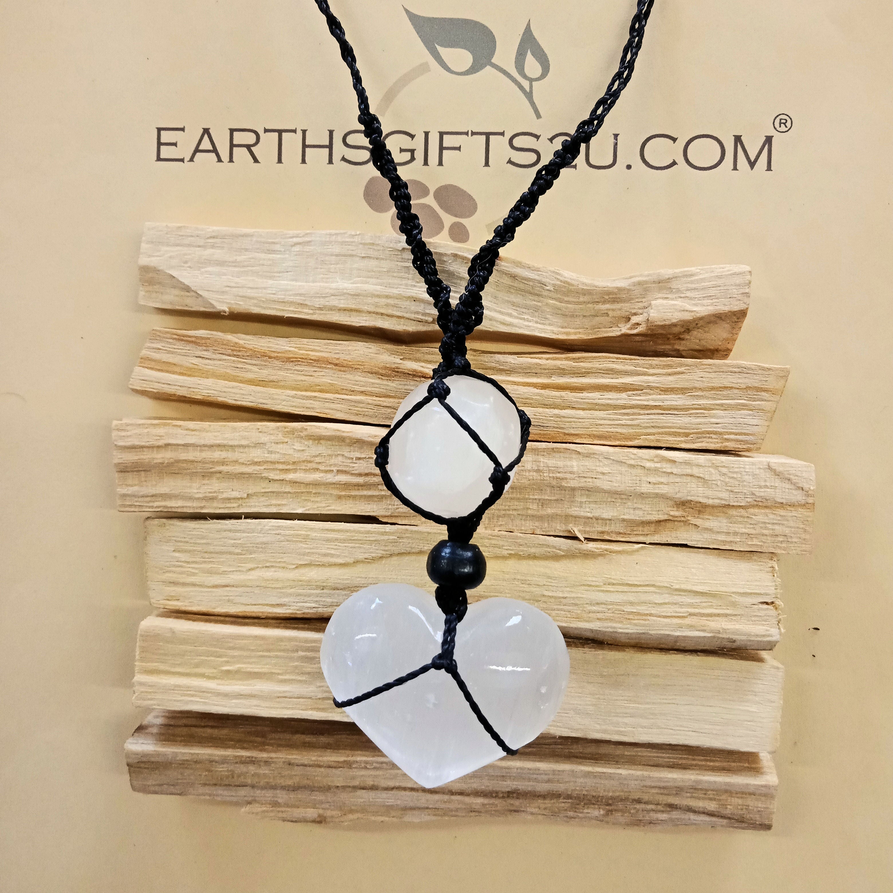 Selenite Crystal Heart Pendant - EarthsGifts2u.com