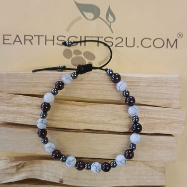 White Howlite/Garnet Bracelets - EarthsGifts2u.com